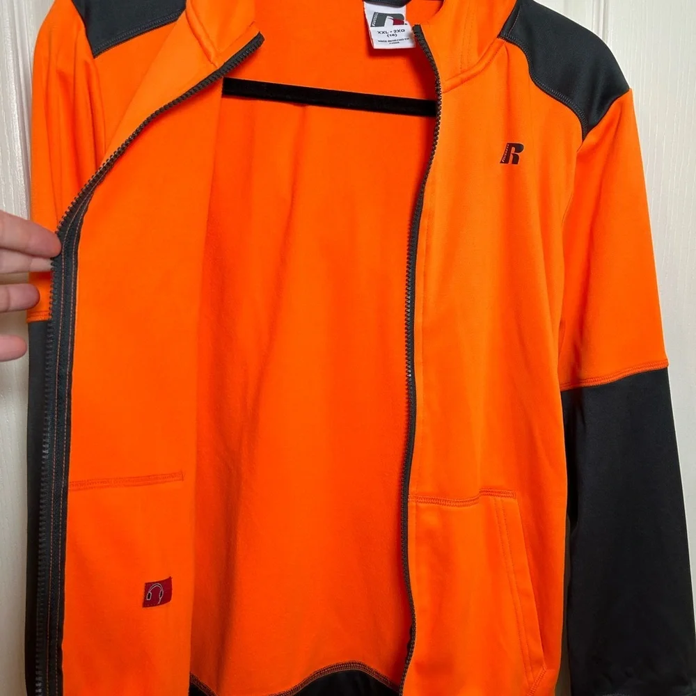 Hoodie Sweatshirt Russell Boys XXL (18) Full Zip Orange/Black Jacket-NWOT